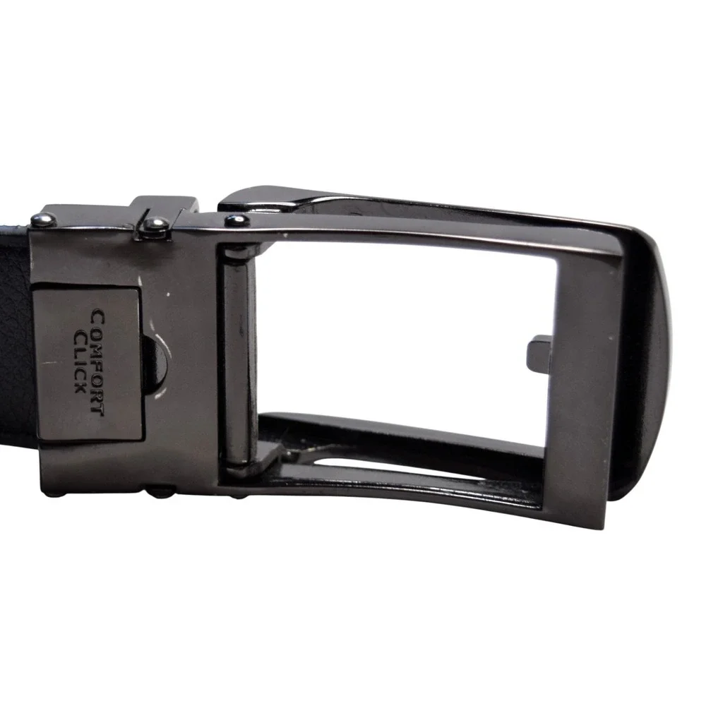 Comfort Click Mens Black Leather Micro Adjustable Ratchet Belt Buckle Fit 37-45